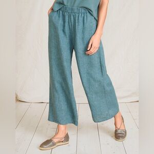EILEEN FISHER Washed-Organic-Linen Délavé Wide-Leg Cropped Pants Size: S/P